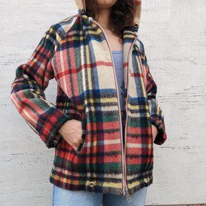 Vintage 100% wool plaid jacket with hood